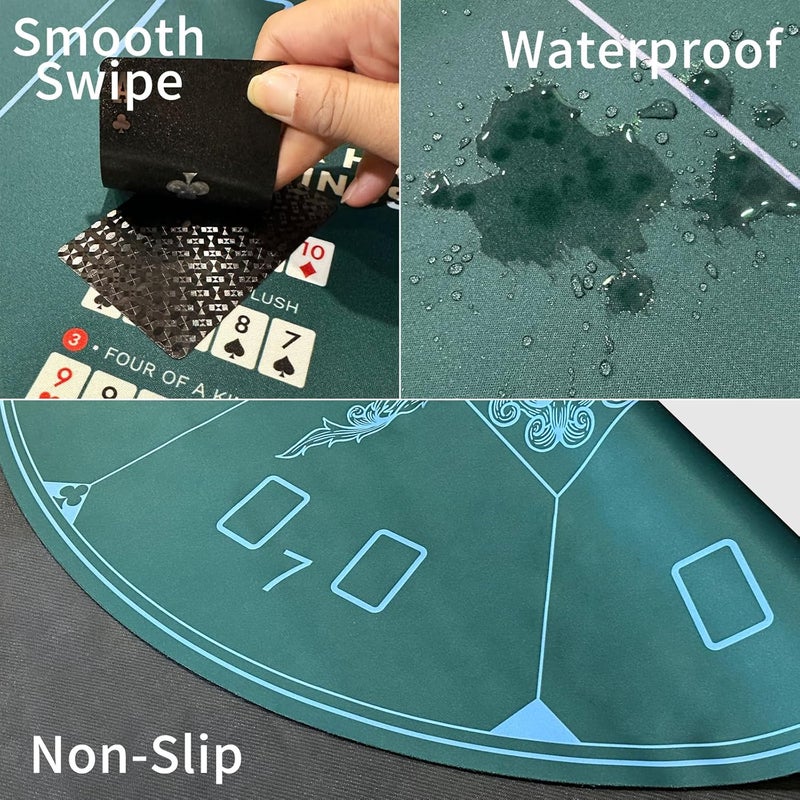 AQQA 47 Inch Round Poker Mat - Round Texas Hold'em Poker Mat - Non-Slip Foldable Table Mat - Texas Hold'em Poker Table Top Game Mat for Play Cards, Poker Games, Blackjack, Casino - Image 4